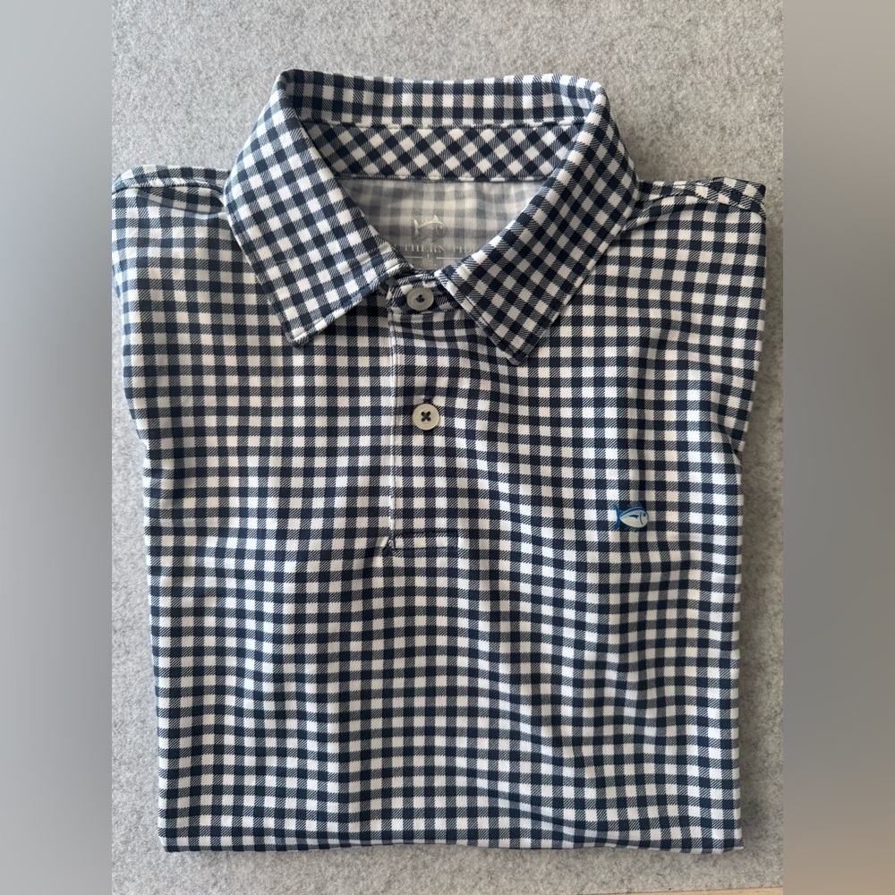 Southern Tide Boys Navy Gingham Polo Size Large